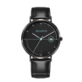 Private label watch manufacturers best selling leather strap men casual black wristwatch